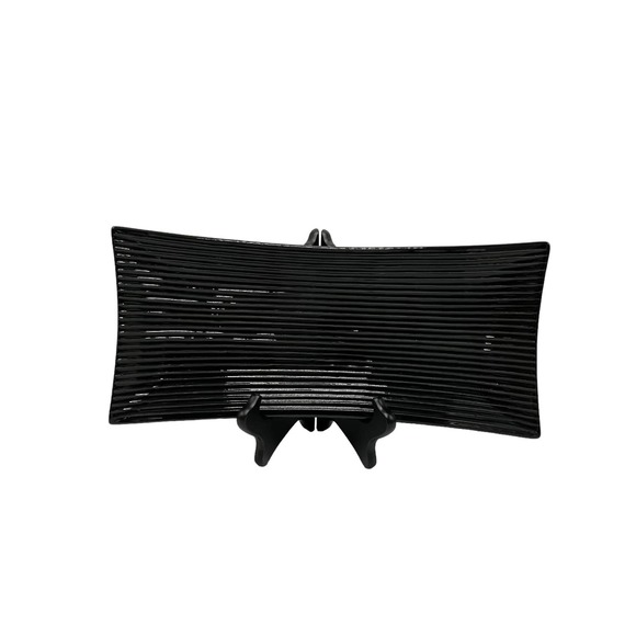 Crate & Barrel Modern Black Ceramic Platter Ridged w/ Raised Corners - Picture 1 of 3